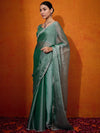 Saree Mall Women's Organza Teal Green Embellished Designer Saree With Blouse Piece-BRYZRKAN1003