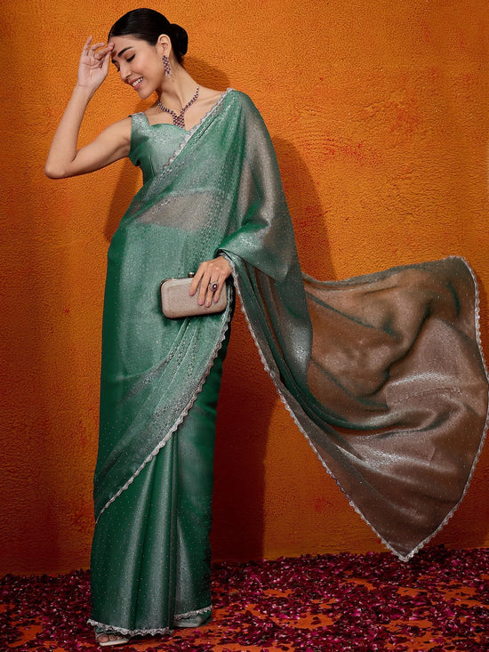 Saree Mall Women's Organza Teal Green Embellished Designer Saree With Blouse Piece-BRYZRKAN1003