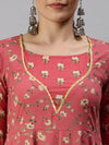 Women Printed Pink Anarkali Kurta-BSM1014-Pink