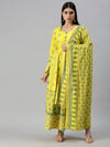 Women V-Neck Floral Yellow Anarkali Kurta and Trouser-BSM1018-Yellow