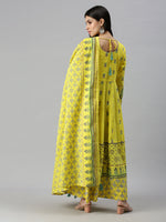 Women V-Neck Floral Yellow Anarkali Kurta and Trouser-BSM1018-Yellow