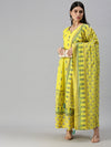 Women V-Neck Floral Yellow Anarkali Kurta and Trouser-BSM1018-Yellow