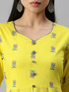 Women V-Neck Floral Yellow Anarkali Kurta and Trouser-BSM1018-Yellow