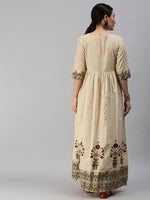 Women Printed Beige Anarkali Kurta-BSM605-Beige