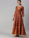 Women V-Neck Printed Rust Anarkali Kurta-BSM617-Rust