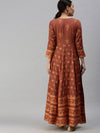 Women V-Neck Printed Rust Anarkali Kurta-BSM617-Rust