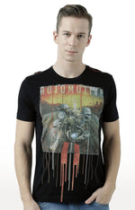 Huetrap Black Mens Short Sleeve Graphic Printed Tshirt-HT17MKGRABLK00596