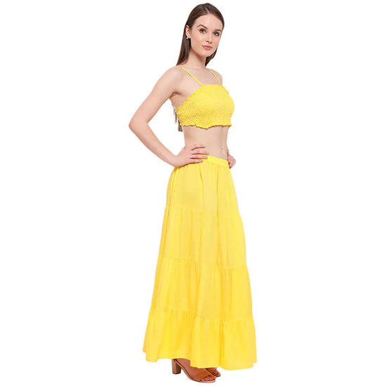 Aawari Rayon Skrit Top Set For Girls and Women Yellow-AM082-Yellow