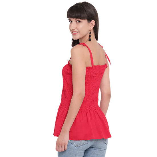 Aawari Cotton Plain Strap Crop Top For Girls and Women Red-AM077-Red