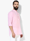 Hangup Men Slim Solid Men's Indian Wear-BabyPinkKurta