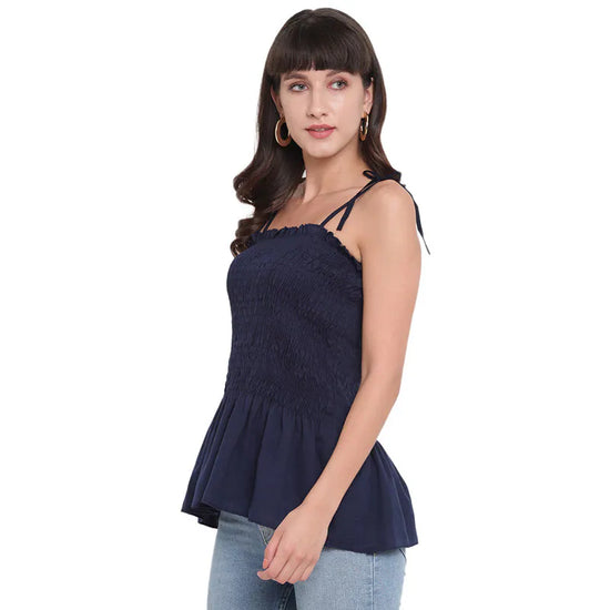 Aawari Cotton Plain Strap Crop Top For Girls and Women Navy Blue-AM077-NavyBlue