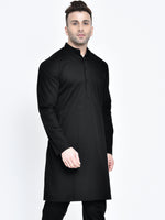 Hangup Men Standard Solid Men's Indian Wear-Black_Cotton_LongKurta