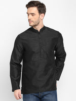 Hangup Men Standard Solid Men's Indian Wear-Black_Dupion_ShortKurta