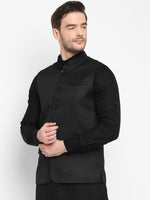 Hangup Men Standard Solid Men's Indian Wear-Black_Jute1_Nehru