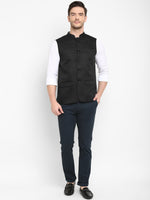 Hangup Men Standard Solid Men's Indian Wear-Black_Jute_Nehru