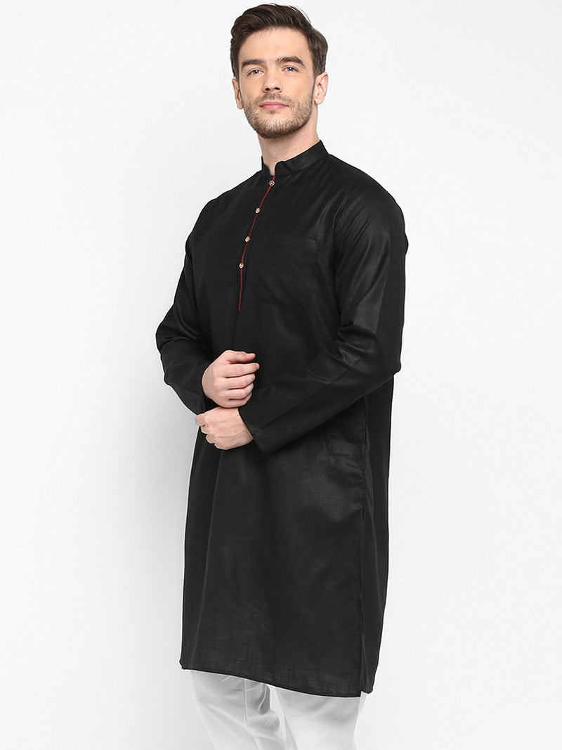 Hangup Men Standard Solid Men's Indian Wear-Black_Piping_LongKurta