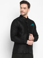 Hangup Men Standard Solid Men's Indian Wear-Black_SIlk1_Nehru