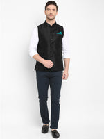 Hangup Men Standard Solid Men's Indian Wear-Black_SIlk_Nehru