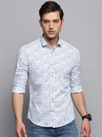 Men Spread Collar Printed White Shirt-BritannickPrint-3016-White