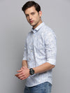 Men Spread Collar Printed White Shirt-BritannickPrint-3016-White