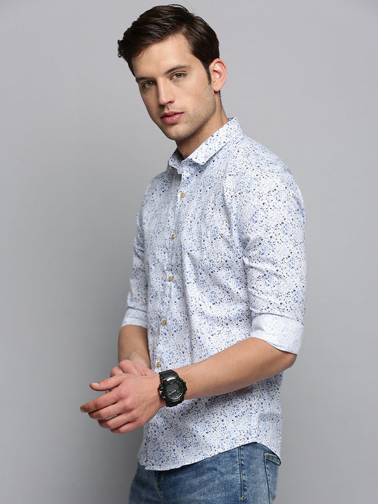 Men Spread Collar Printed White Shirt-BritannickPrint-3016-White