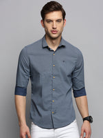 Men Spread Collar Printed Navy Blue Shirt-BritannickPrint-3031-Navyblue