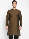 Hangup Men Standard Solid Men's Indian Wear-Brown_Dupion_LongKurta