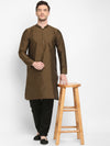 Hangup Men Standard Solid Men's Indian Wear-Brown_Dupion_LongKurta