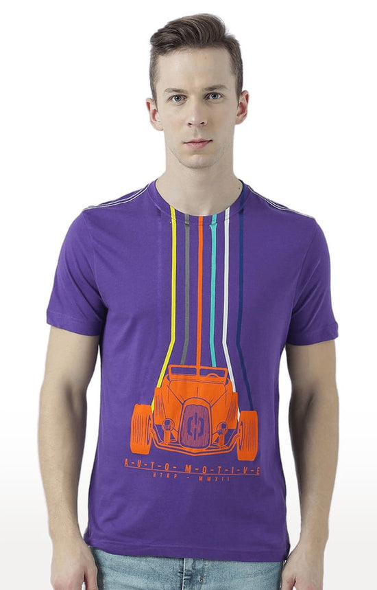 Huetrap Purple Mens Short Sleeve Graphic Printed Tshirt-HT17MKGRARPP01081