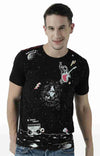 Huetrap Black Mens Short Sleeve Graphic Printed Tshirt-HT17MKGRABLK00855