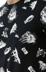 Huetrap Black Mens Short Sleeve Graphic Printed Tshirt-HT16MKGRABLK00393