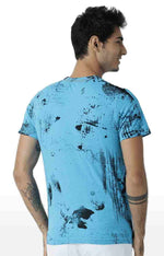 Huetrap Blue Mens Short Sleeve Graphic Printed Tshirt-HT17MKGRATQB00320