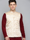 Men Mandarin Collar Woven Design Rose Gold Nehru Jacket-CD-B-1035-Rosegold