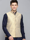 Men Mandarin Collar Woven Design Gold Nehru Jacket-CD-B-1041-Gold