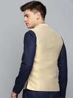 Men Mandarin Collar Woven Design Gold Nehru Jacket-CD-B-1041-Gold