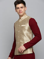 Men Mandarin Collar Woven Design Gold Nehru Jacket-CD-B-1045-Gold