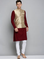 Men Mandarin Collar Woven Design Gold Nehru Jacket-CD-B-1045-Gold