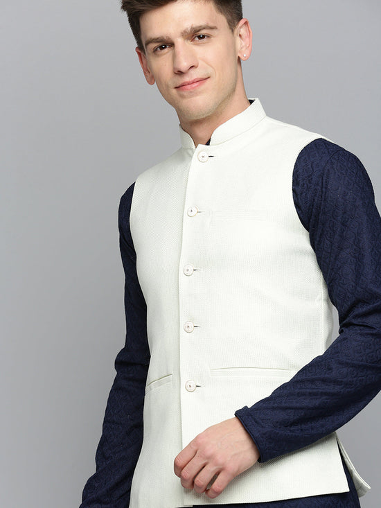 Men Mandarin Collar Woven Design Cream Nehru Jacket-CD-B-1047-Cream