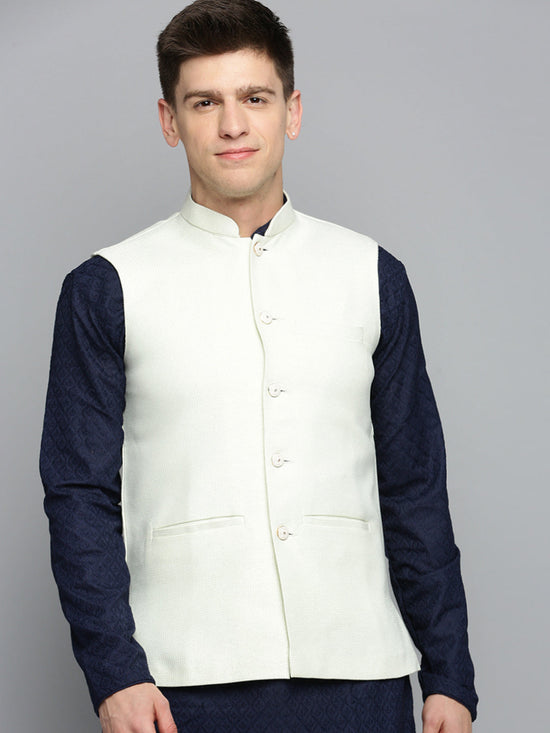 Men Mandarin Collar Woven Design Cream Nehru Jacket-CD-B-1047-Cream