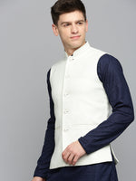 Men Mandarin Collar Woven Design Cream Nehru Jacket-CD-B-1047-Cream