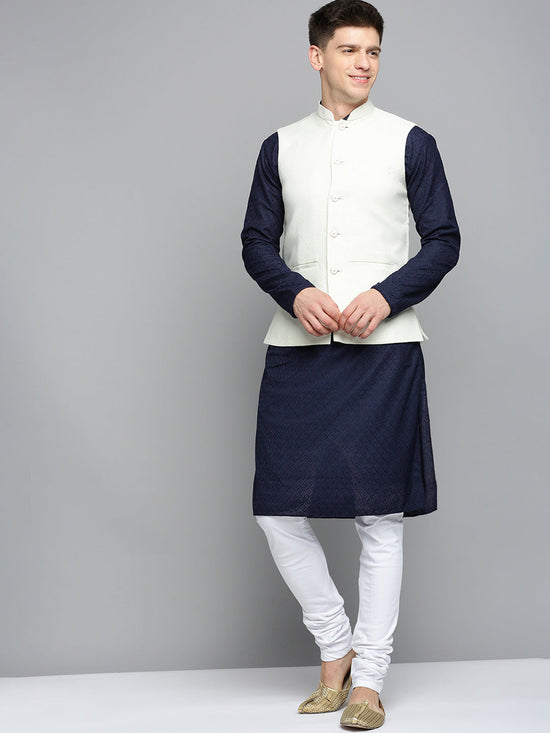 Men Mandarin Collar Woven Design Cream Nehru Jacket-CD-B-1047-Cream