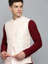 Men Mandarin Collar Woven Design Peach Nehru Jacket-CD-B-1051-Peach