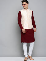 Men Mandarin Collar Woven Design Peach Nehru Jacket-CD-B-1051-Peach