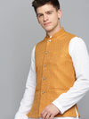 Men Mandarin Collar Woven Design Bronze Nehru Jacket-CD-B-1052-Bronze