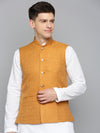 Men Mandarin Collar Woven Design Bronze Nehru Jacket-CD-B-1052-Bronze