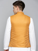 Men Mandarin Collar Woven Design Bronze Nehru Jacket-CD-B-1052-Bronze