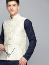 Men Mandarin Collar Woven Design Cream Nehru Jacket-CD-B-1053-Cream