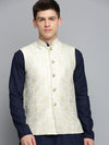 Men Mandarin Collar Woven Design Cream Nehru Jacket-CD-B-1053-Cream