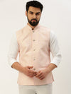 Men Mandarin Collar Woven Design Pink Nehru Jacket-CD-B-1057-Pink