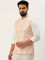 Men Mandarin Collar Woven Design Pink Nehru Jacket-CD-B-1057-Pink